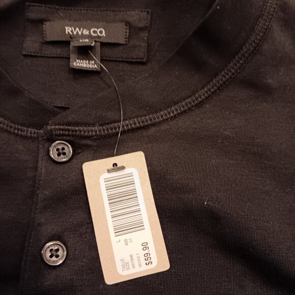 RW&CO Supima Cotton long sleeve popover shirt - black - NWT size L - Picture 2 of 4